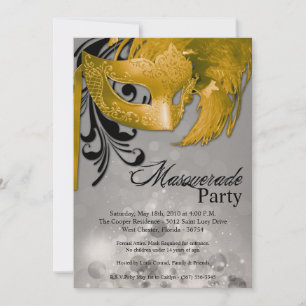 5x7 Yellow Masquerade Sweet 16 Birthday Invitation Einladung
