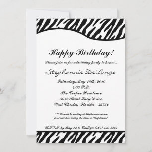 5x7 Zèbre blanc et noir Invitation fête d'annivers