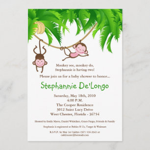 5x7 ZWILLINGE Monkey Jungle Baby Shower Einladung