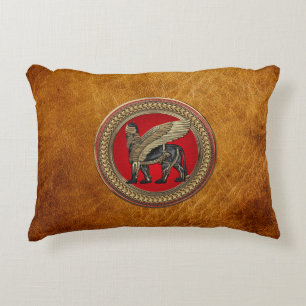 [600] Assyrian Winged Lion: Gold & Black Lamassu Dekokissen