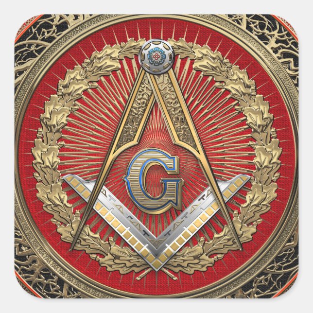 [600] Master Mason - Gold Square & Compasses Quadratischer Aufkleber (Vorderseite)