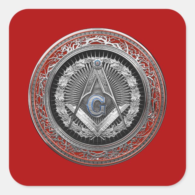 [600] Master Mason - Silver Square & Compasses Quadratischer Aufkleber (Vorderseite)