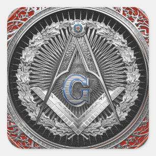 [600] Master Mason - Silver Square & Compasses Quadratischer Aufkleber