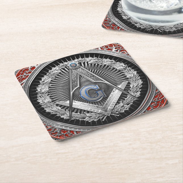 [600] Master Mason - Silver Square & Compasses Rechteckiger Pappuntersetzer (angewinkelt)