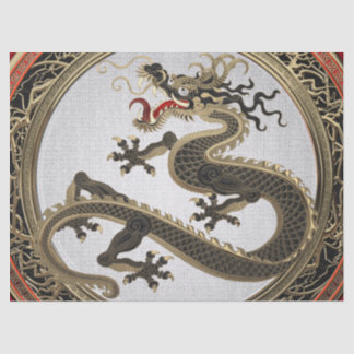 [600] Östlicher Drache in Schwarz und Gold Seidenpapier