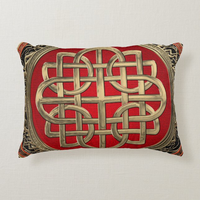 [600] Sacred Celtic Gold Knot Cross Dekokissen (Vorderseite)