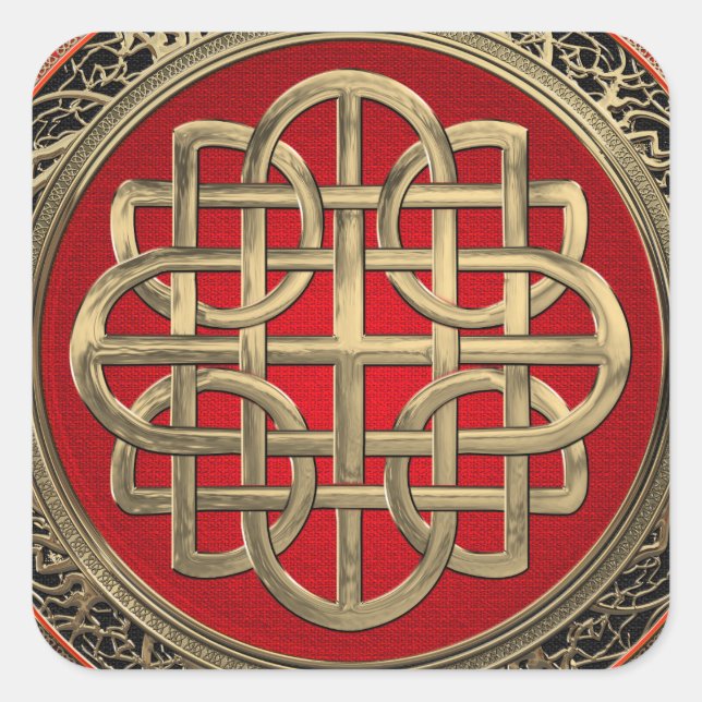 [600] Sacred Celtic Gold Knot Cross Quadratischer Aufkleber (Vorderseite)