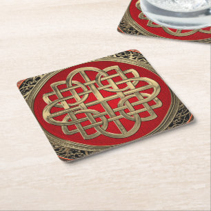 [600] Sacred Celtic Gold Knot Cross Rechteckiger Pappuntersetzer