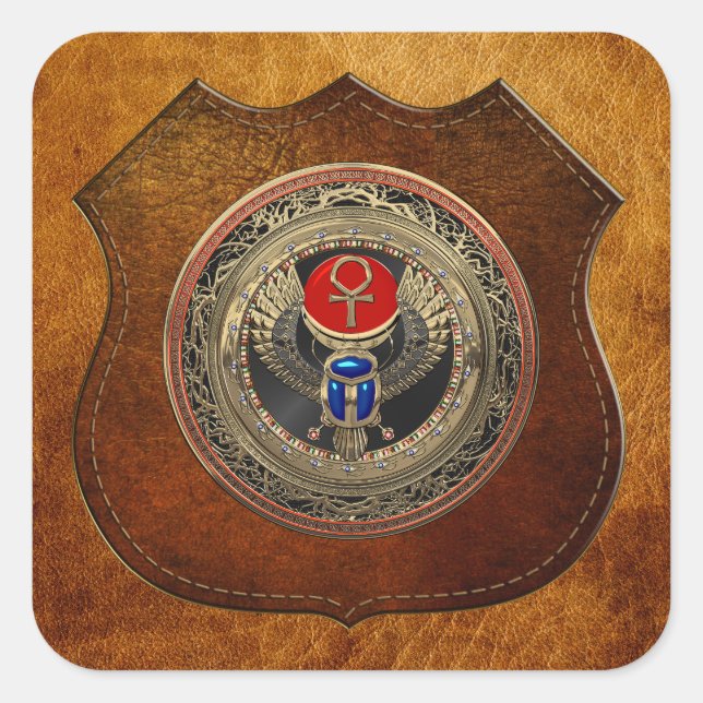 [600] Sacred Gold Egyptian Winged Scarab mit Ankh Quadratischer Aufkleber (Vorderseite)