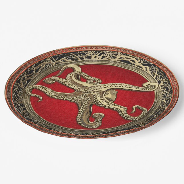 [600] Sacred Gold Octopus in Defensive Posture Pappteller (Schrägansicht)