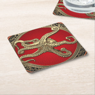 [600] Sacred Gold Octopus in Defensive Posture Rechteckiger Pappuntersetzer