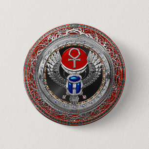[600] Sacred Silver Egyptian Winged Scarab & Ankh Button