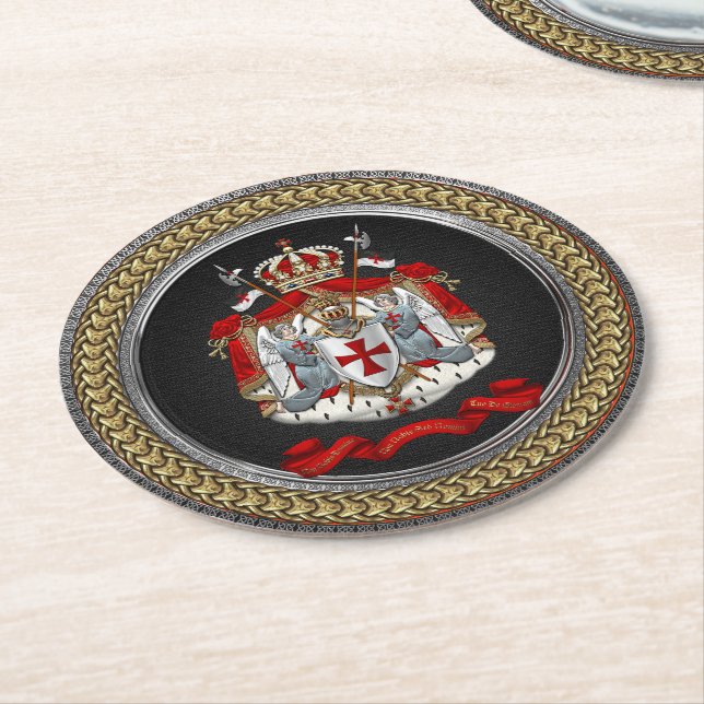[600] Tempelwappen der Ritter Runder Pappuntersetzer (Angewinkelt)
