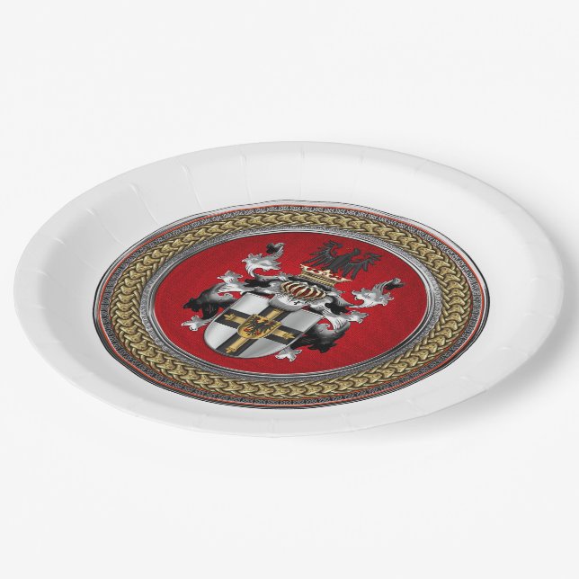 [600] Wappen-Teutonenkappe Pappteller (Schrägansicht)