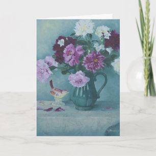 6027 Peonies in Pitcher & Bird Birthday Card Karte