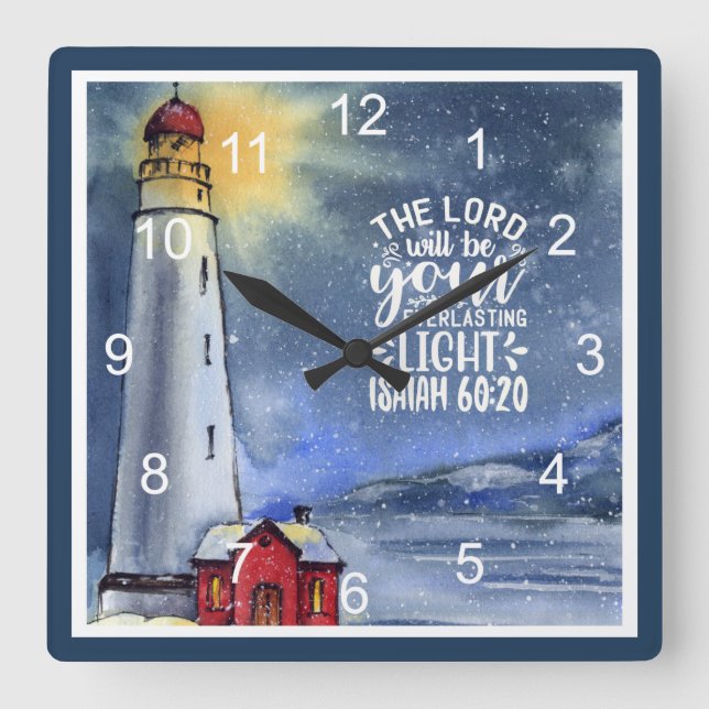 60:20 The Lord Will Be Your Light Quadratische Wanduhr (Vorderseite)