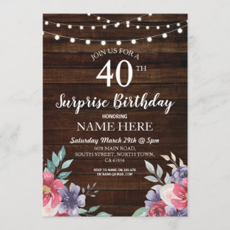 60. 50. 40. Geburtstag Party Wood Floral Einladung