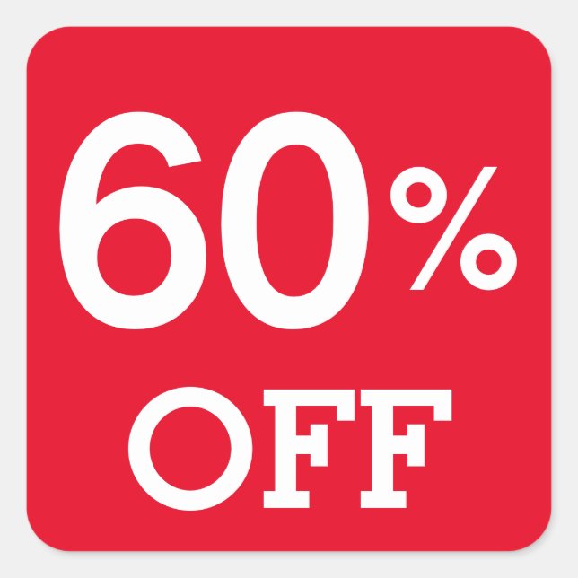 60 % 60 % Rabatt Verkauf weiß rot Quadratischer Aufkleber (Vorderseite)