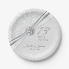 60./75. Diamant Jubiläum auf dem Weißen Glitzer Pappteller
