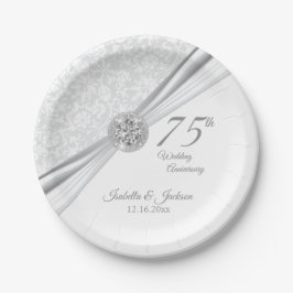 60. / 75. Diamond Wedding Jubiläum auf Weiß Pappteller