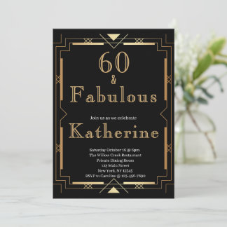 60 and Fabulous 60th Birthday Party Art Deco Einladung