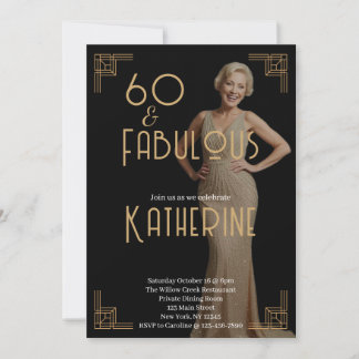60 and Fabulous 60th Birthday Party Art Deco Photo Einladung