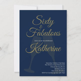 60 and Fabulous | 60th Birthday Party Navy Gold Einladung
