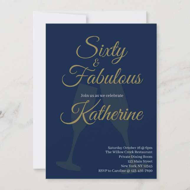 60 and Fabulous | 60th Birthday Party Navy Gold Einladung (Vorderseite)