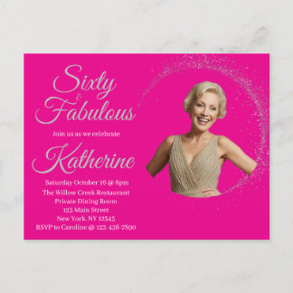 60 and Fabulous | 60th Birthday Party Photo Pink  Postkarte