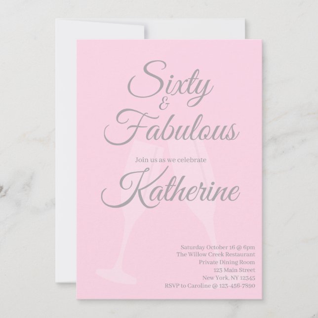 60 and Fabulous | 60th Birthday Party Pink Script Einladung (Vorderseite)