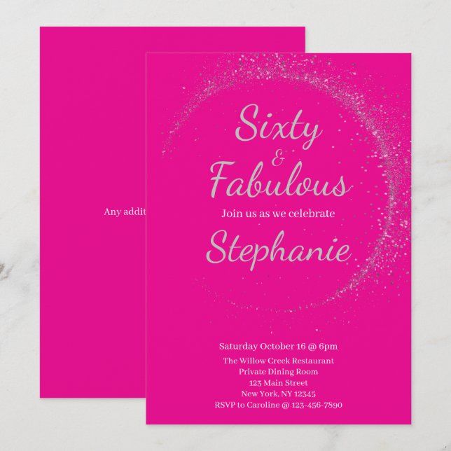 60 and Fabulous | 60th Birthday Party Pink Silver Einladung (Vorne/Hinten)