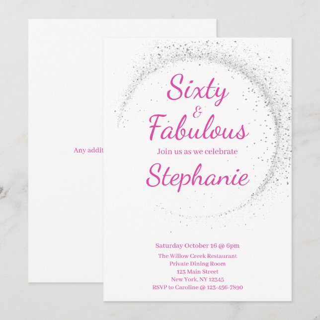 60 and Fabulous | 60th Birthday Party White Pink Einladung (Vorne/Hinten)