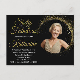 60 and Fabulous 60th Birthday Photo Black Gold Postkarte