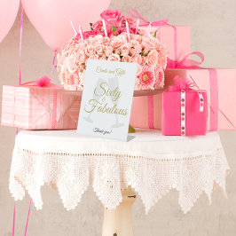 60 and Fabulous Birthday Gift Table White Gold  Sockelschild