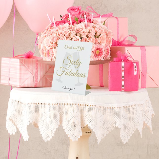 60 and Fabulous Birthday Gift Table White Gold  Sockelschild (Von Creator hochgeladen)