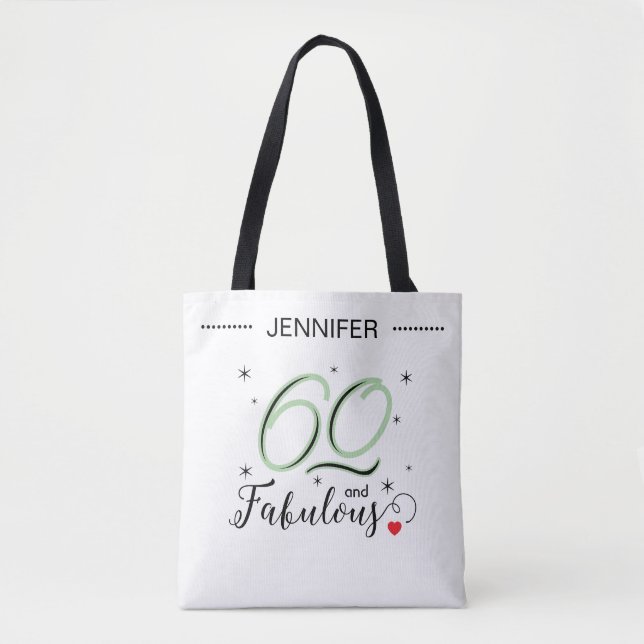 60 and Fabulous Black and White Personalized Name Tasche (Vorderseite)