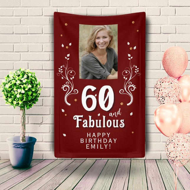 60 and Fabulous Foliage Red 60th Birthday Photo Banner (Von Creator hochgeladen)