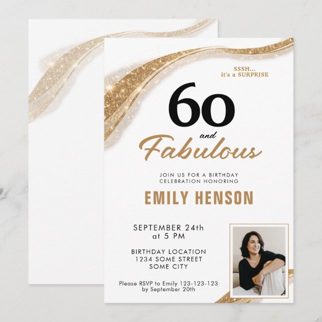 60 and Fabulous Gold 60th Birthday Einladung (Vorne/Hinten)