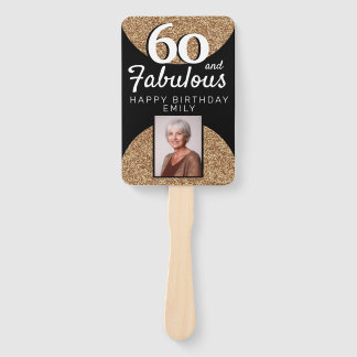 60 and Fabulous Gold Glitter 2 Photo 60th Birthday Fächer