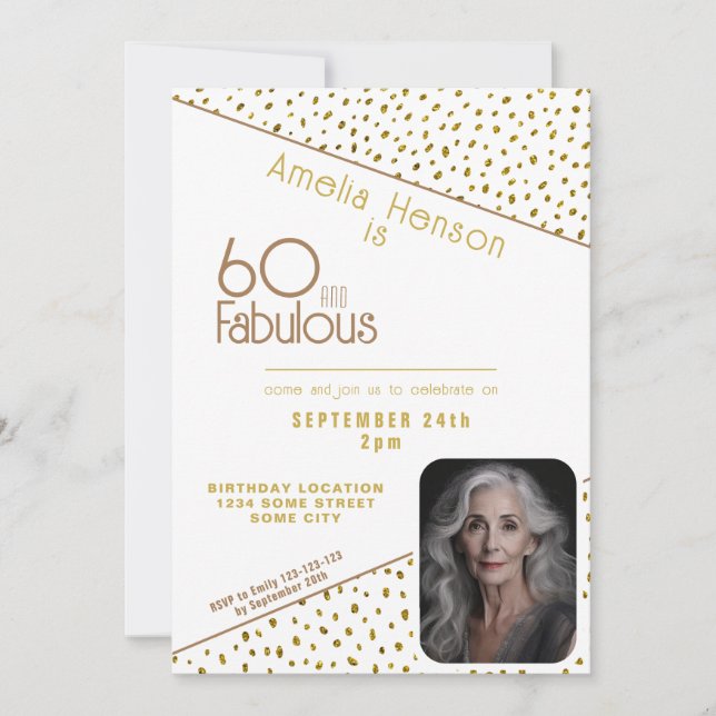 60 and Fabulous Gold Glitter Photo 60th Birthday Einladung (Vorderseite)