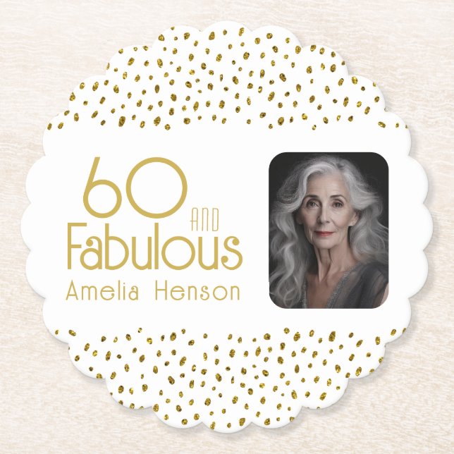 60 and Fabulous Gold Glitter Photo 60th Birthday Untersetzer (Vorderseite)