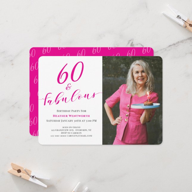 60 and Fabulous Sixtieth Birthday Script Photo  Einladung (Vorderseite/Rückseite Beispiel)