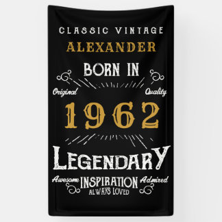 60. Birthday 1962 Add Name Black Gold Legendary Banner