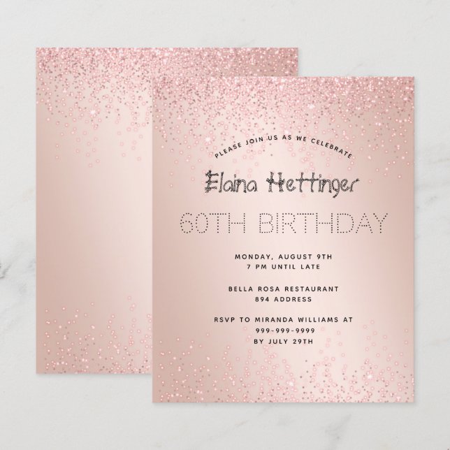 60. Budget Geburtstag Glitzer Rose Gold Metal (Vorne/Hinten)