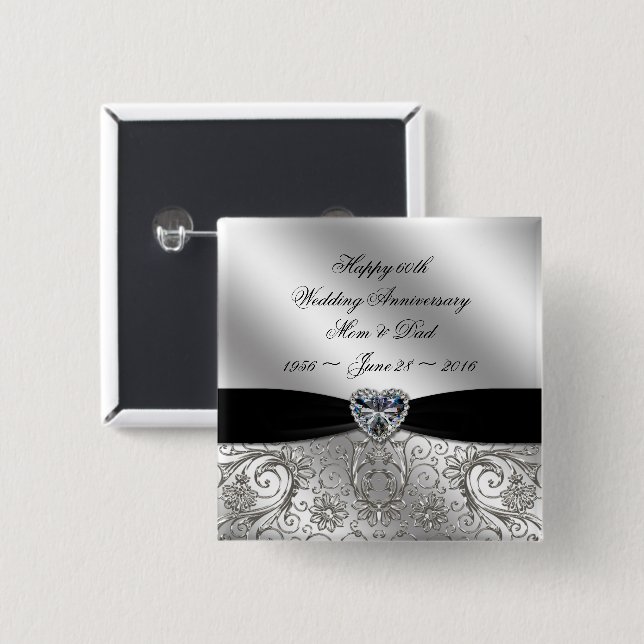 60. Diamant-Hochzeitstag-Knopf Button (Vorne & Hinten)