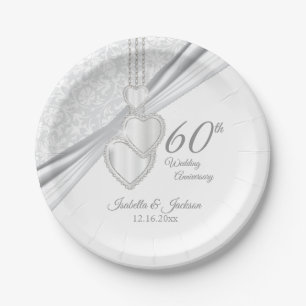 60. Diamantene Hochzeit auf Weiß Pappteller