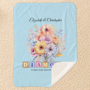 60. Diamantene Hochzeit Gerbera Blumen blau Sherpadecke