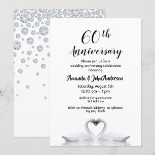 60. diamantene Hochzeit zwei Schwäne weiß Einladung
