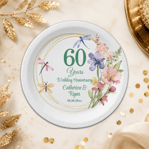 60. Diamantene Hochzeitstag Goldrahmen Floral Pappteller