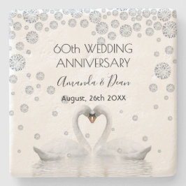 60. Diamantenhochzeit mit weißen Schwänen Steinuntersetzer